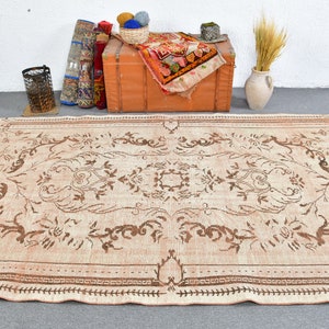 Turkish Rug, 5.7x9.5 ft Large Rug, Vintage Rug, Oushak Rugs, Rugs For Bedroom, Brown Oriental Rug, Gift For Her,  13128
