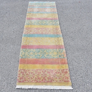 Turkish Runner Rug, Vintage Oushak Rug, 75x238cm Area Rug, Handmade Turkish Carpet, Colorful Corridor Runner
