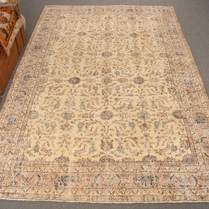 Vintage Rug, Turkish Rug, 6x10 Large Rug, Faded Anatolian Rug, Rugs For Living Room, 6.4x9.7 ft Beige Rug, Decorative Wool Rug, Tribal Rug,