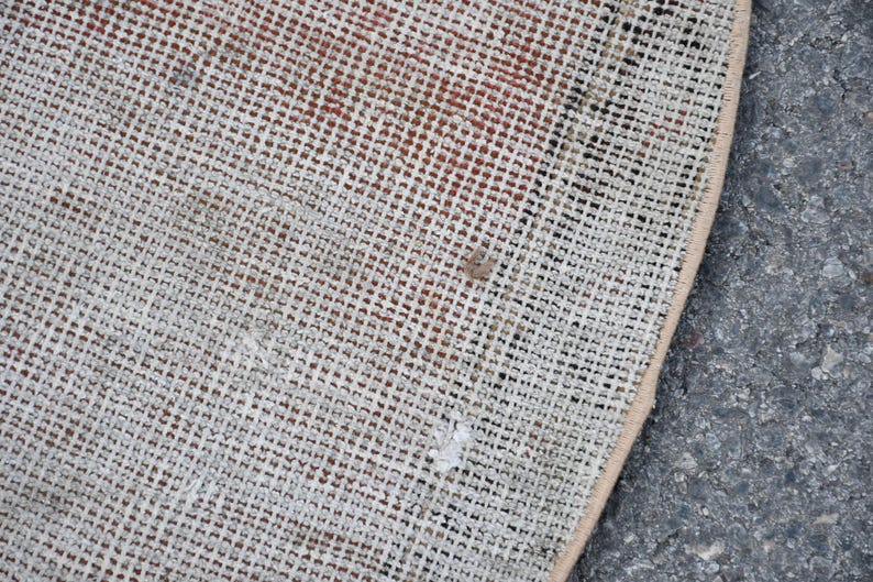 4x3 Rounded Vintage Rug, Gray Round Oushak Rug, 3.4x3.4 Ft, Wool Foyer Accent ...