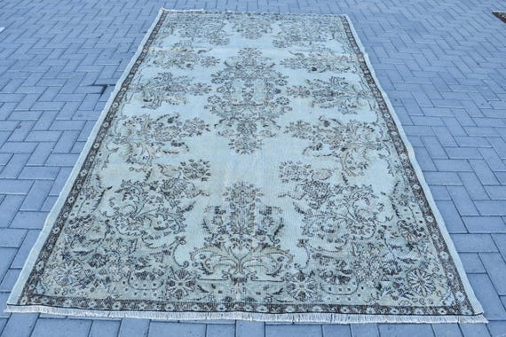 ヴィンテージ トルコ エリア ラグ、アンティーク調、花柄デザイン