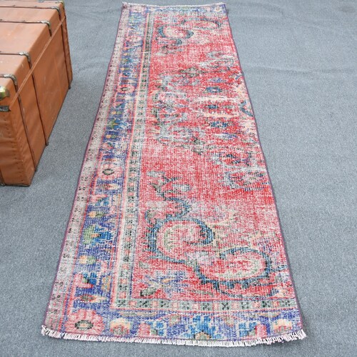 Turkish Rug, Vintage Rug, Runner Rug, Oushak Carpet, 34x116 inches Red Rug, Anatolian Hallway shops Carpet, Turkey Corridor Carpet, 11015