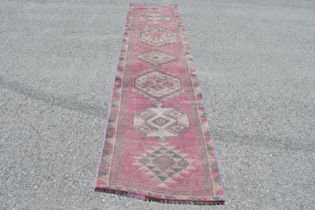 Pink Kitchen Rugs, Anatolian Rug, Rugs for Bedroom, Turkish Rug, 2.6x11