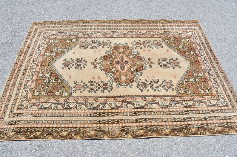Oushak Rug 4.7x6.5 ft Antique Rug Turkish Rug Bathroom Rug Decor Rug Floral Rug,Area Rug 4762 Oriental Rug Vintage Rug Handmade Rug