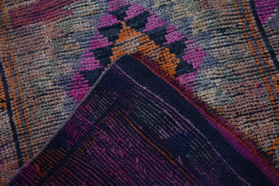 ヴィンテージ トルコ ラグ、手織りランナー 76 x 399 cm、幾何学模様の