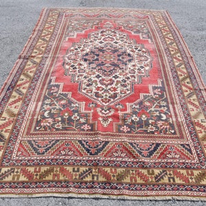 Turkish Rug, Vintage Rug, Large Carpet, Antique Rug, 73x120 inches Red Rug, Bohemian Bedroom Rugs, Salon Rugs,  10527