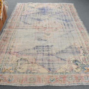6x9 Large Rug, Vintage Rug, Turkish Rug, Antique Rugs, Rugs For Salon, 5.6x8.3 ft Blue Rug, Hand-Knotted Wool Area Rug, Boho Large Rug,