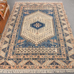 Turkish Rug, Vintage Rug, 6x9 Large Rug, Antique Rug, Rugs For Living Room, 6.5x9.1 ft Beige Rug,  Decorative Wool Rug, Anatolian Rugs,