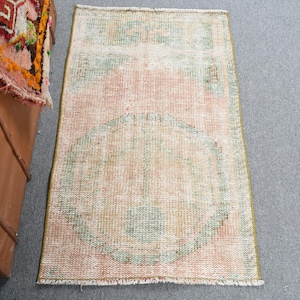 2x3 Small Rugs, Turkish Rug, Vintage Rug, Faded Oushak Rugs, Rugs For Bathroom, 2x3.4 ft Orange Rug, Handwoven Turkish Rug, Door Mat