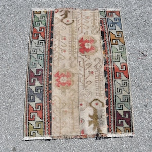 Vintage Turkish Rug, Geometric and Floral Design, Multicolor Vibrant Patterns, 2x3ft Door Mat