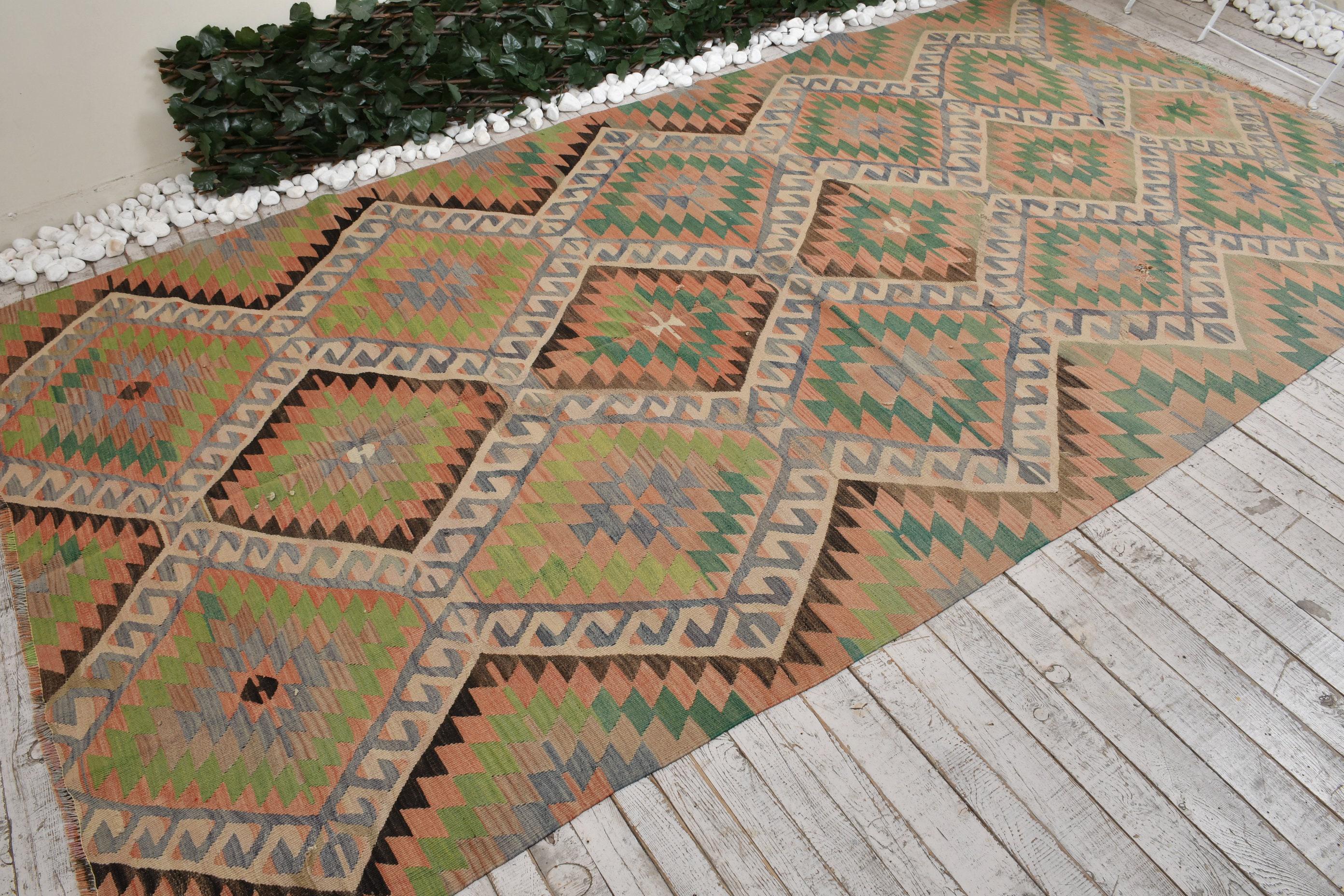 ヴィンテージトルコエリアラグ、幾何学模様、マルチカラーデザイン、6