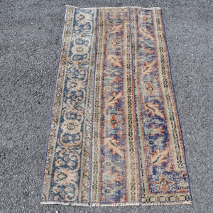 Turkish Rug, Small Carpet, Vintage Rug, Oushak Carpet, 27x53 inches Beige Rug, Wool Door Mat Rug, Decorative Entry Rug,  9224