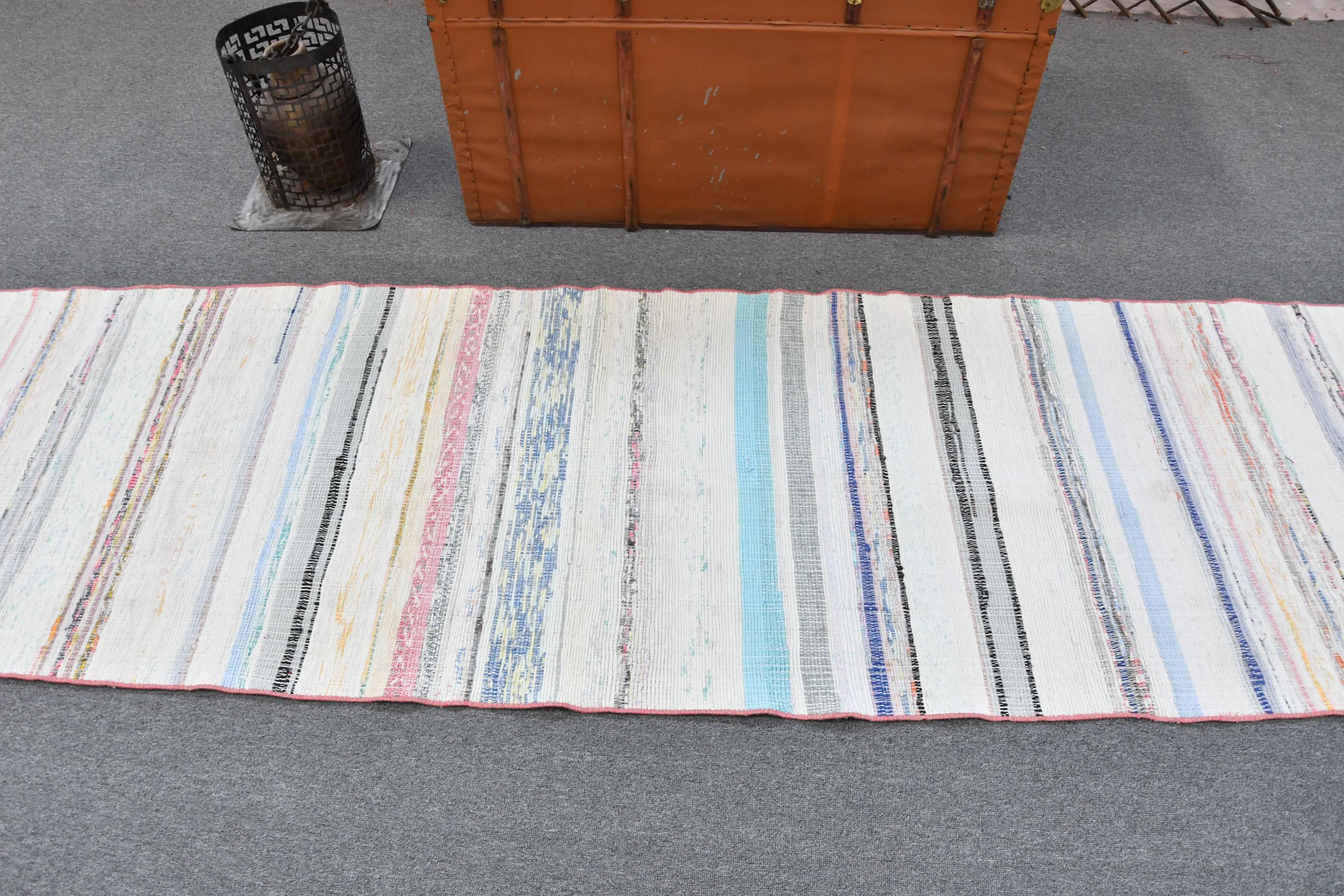 トルコキリムランナー、ヴィンテージキリム、手作り廊下敷き、77 x 342