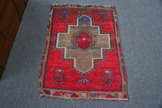 Rugs for Gift, 2.3x3.3 Ft Small Rug, Turkey Nursery Rug, Antique Rugs,  Turkish Rug, Vintage Rug, Red Antique Rugs, Outdoor Entry Rug 