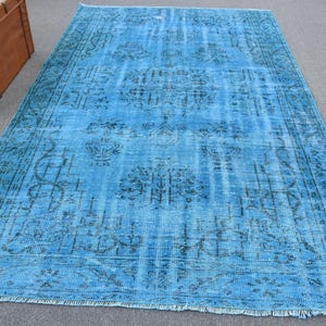 Turkish Rug, Blue Vintage Rug, Handmade Oushak Carpet, Authentic Wool Rug, Living Room Decor, 6x10ft Large Rug