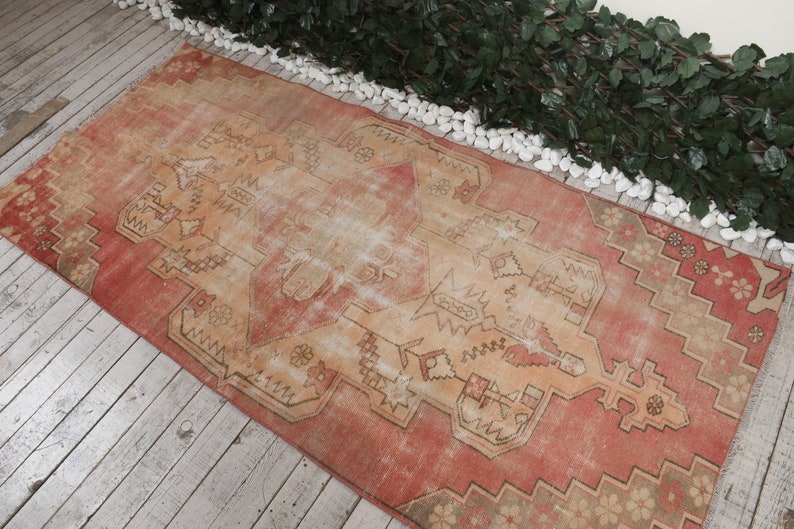 3.4x7.5 ft Unique Rug Rugs Red Rug Area Rug Beige Rug 4043 Anatolian Rug Oriental Rug Salon Rug Wool Rug Turkish Rug Vintage Rug