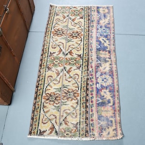 Vintage Turkish Runner, 2x4ft Oriental Door Mat, Floral Pattern, Multicolor, Bohemian Style Rug, Handwoven Wool, Unique Vintage Decor