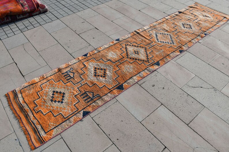 Vintage Rug Turkish Rug Handmade Rug 7495 Kitchen Rug Organic Wool Rug Oriental Rug Hallway Rug 2.4x11.4 ft Oushak Rug Runner Rug