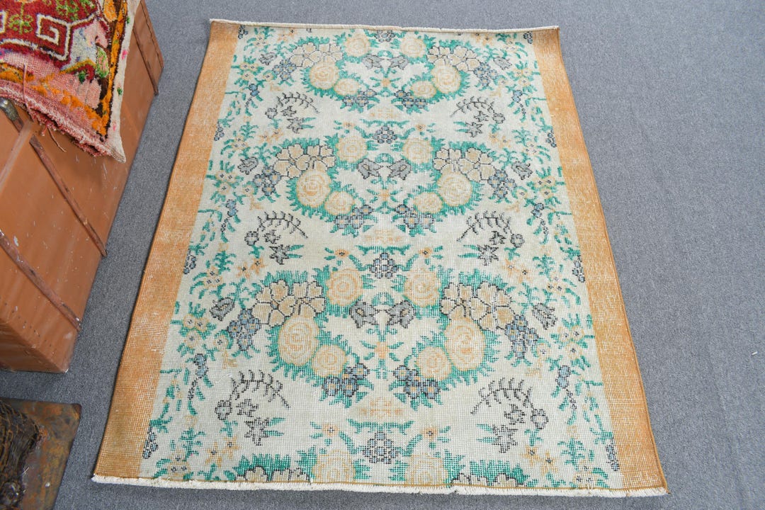 4x4 Accent Rugs, Turkish Rug, Vintage Rug, Floral Oushak Rug, Rugs for ...