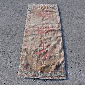 Turkish Rug, Muted Rug, Small Rug, 2.3x5.5 ft, Handmade Rug, Decorative Rug, Oushak Rug, Organic Wool Rug, Oriental Rug, Vintage Rug, 7787