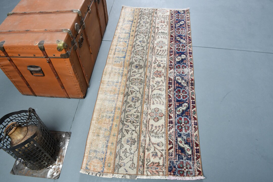 Vintage Turkish Rug, Handwoven 2x6ft Door Mat, Elegant Multicolor