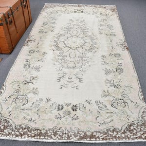 Vintage Turkish Rug, Anatolian Rug, Beige Area Rug, Elegant Floral Carpet, 5x9 ft Handmade Hallway Rug, Bohemian Home Decor
