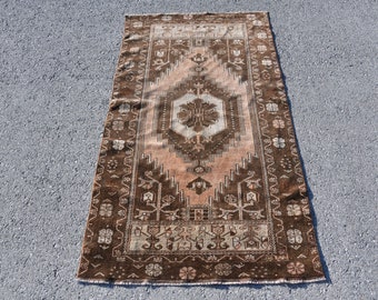 Orange area rug Turkish rug Bohemian home decor Wool rug 3.3 x 6.5 ft Oushak rug Carpet No 7921 Vintage rug Handmade rug Oriental rug