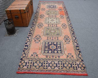 ヴィンテージトルコラグ、オレンジアナトリアンランナー、ハンドメイド