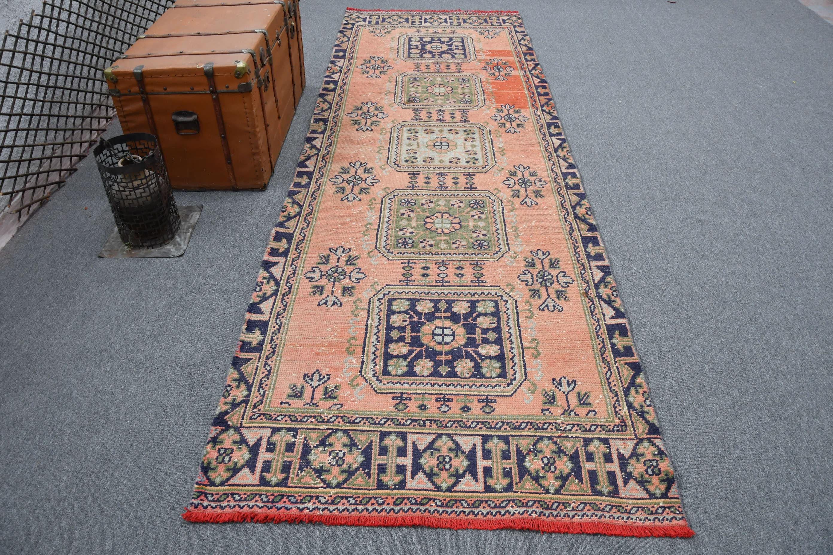 ヴィンテージトルコラグ、オレンジアナトリアンランナー、ハンドメイド