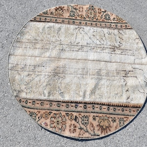 Turkish Rug, Small Rug, 3.3x3.3 ft, Handmade Rug, Oushak Rug, Circle Rug, Organic Rug, Oriental Rug, Round Rug, Vintage Rug, Decor Rug, 7140