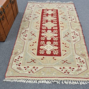 Vintage Turkish Oushak Rug, 4x7ft Red, Decorative Handmade Rug, Organic Floor Art, Living Room Area Rug, Bohemian Carpet