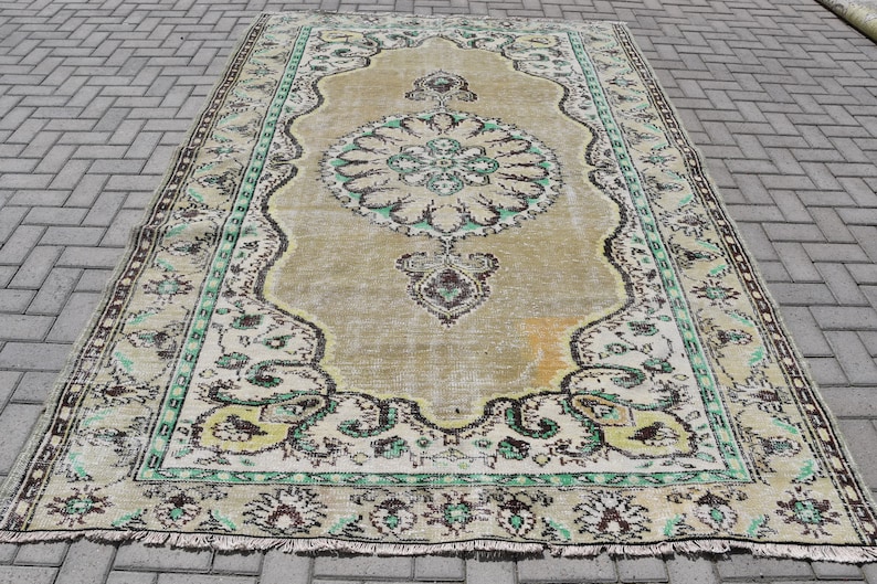 Turkish Rug, Large Carpet, Vintage Rug, Antique Carpet, 78x115 inches Green Carpet, Handmade Living Room Rugs, shops 9345