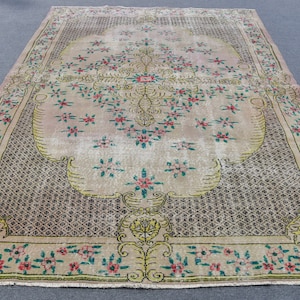 Oversize Rug, Turkish Rug, Vintage Rug, Antique Rug, 87x123 inches Beige Rug, Office Rug, Oushak Rug, Organic Wholesale Rug,  12218