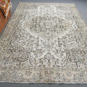 6x10 Large Rugs, Vintage Rug, Turkish Rug, Oushak Rug, Rugs For Dining Room, 6.5x9.6 ft Beige Rug, Colorful Area Rug, Vintage Decor,