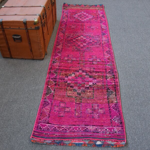 Herki Rug, Runner Rug, Turkish Rug, Vintage Rug, Stair Rug, 29x97 inches Purple Carpet, Handmade Kitchen Carpet,  11173