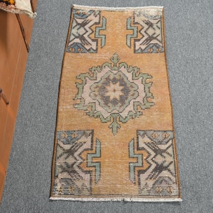 2x3 Small Rug, Vintage Rug, Turkish Rug, Oushak Rug, Rugs For Entry, 1.3x2.8 ft Yellow Rug, Antique Anatolian Wool Rug, Handwoven Bath Mat,