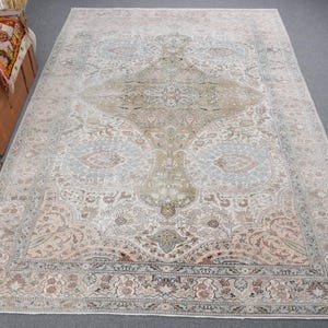 6x10 Large Rug, Turkish Rug, Vintage Rug, Muted Kayseri Rug, Rugs For Dining Room, 6.4x9.9 ft Beige Rug, Vintage Rug With Fringe, Wool Rug,
