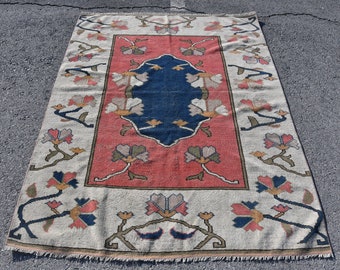 Turks tapijt, woonkamertapijt, antiek tapijt, 4,9 x 6,5 ft, gebloemd tapijt, karpet, vintage tapijt, Oushak-tapijt, Anatolisch salontapijt, wollen tapijt, 7885