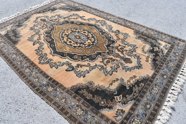 Large Rug, Vintage Rug, Turkish Rug, Oushak Carpet, 80x118 Inches Brown