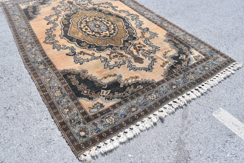 Large Rug, Vintage Rug, Turkish Rug, Oushak Carpet, 80x118 Inches Brown