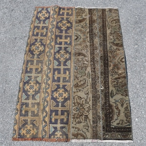 Vintage Turkish Door Mat, 3x4ft, Handwoven Rug, Floral and Geometric Patterns, Earth Tones, Unique Home Decor