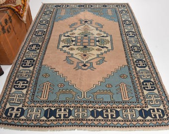 ヴィンテージ トルコ エリア ラグ、ソフト パステル トーン、花柄、6 x