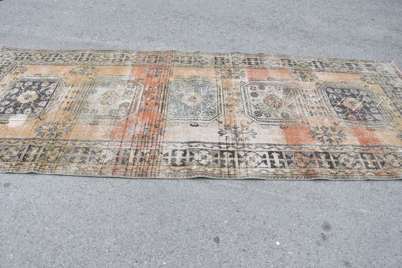 Anatolian Rug Decorative Rug Geometric Rug Faded Rug Vintage Rug Antique Rug Turkish Rug 8007 Oriental Rug 4.6x11.4 ft Oushak Rug