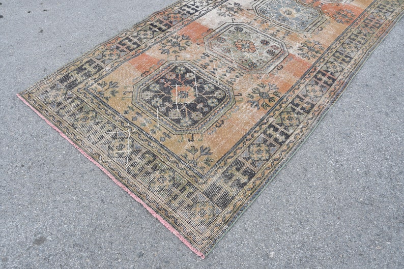 Anatolian Rug Decorative Rug Geometric Rug Faded Rug Vintage Rug Antique Rug Turkish Rug 8007 Oriental Rug 4.6x11.4 ft Oushak Rug