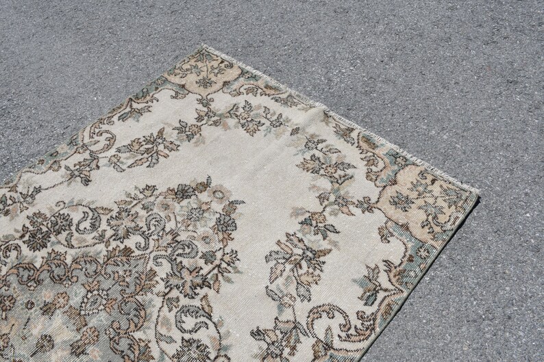 White Rug Turkish Rug Vintage Rug 4.4x8.5 ft Area Rug Oushak Rug Antique Rug Natural Rug Original Rug 4543 Salon Rug Handmade Rug