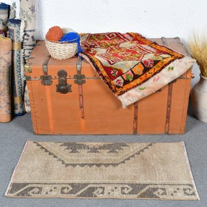 Vintage Turkish Rug, Small Handmade Wool Rug, 50x96cm, 2x3ft, Colorful Geometric Patterns, Home Decor