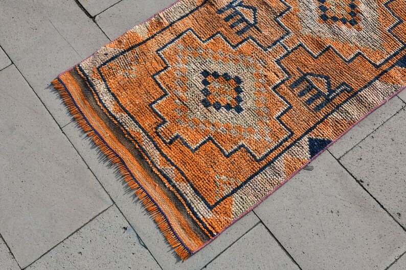 Vintage Rug Turkish Rug Handmade Rug 7495 Kitchen Rug Organic Wool Rug Oriental Rug Hallway Rug 2.4x11.4 ft Oushak Rug Runner Rug