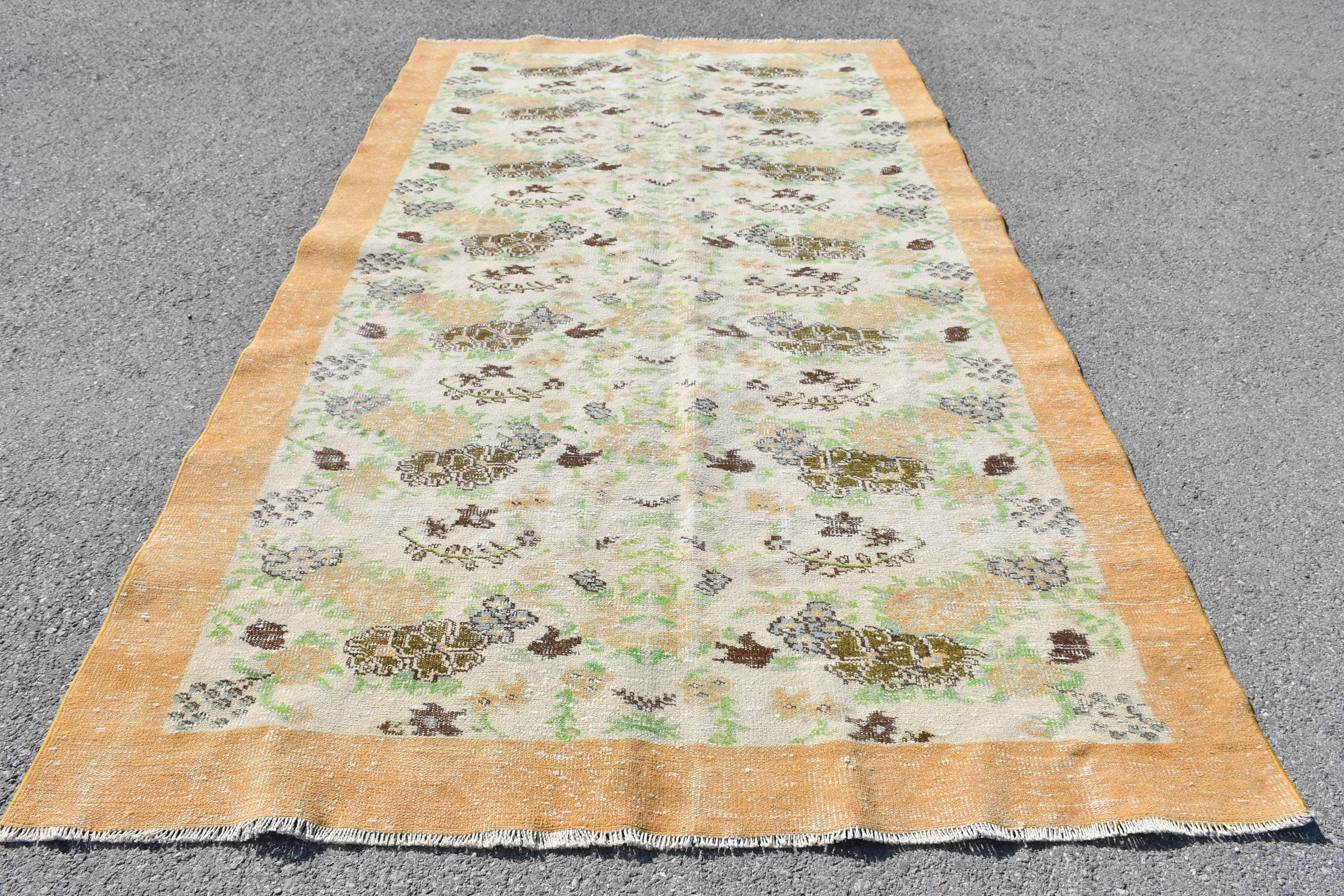 Turkish Area Rug 6x11ft, Vintage Floral Pattern, Muted Earth Tones