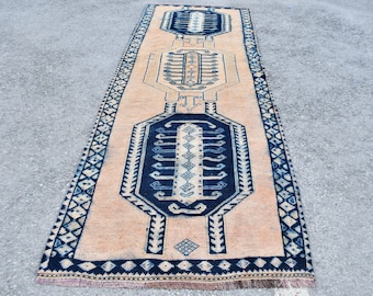 Vintage Rug, Herki Rug, Stair Rug, Runner Rug, Turkish Rug, Antique Rug, 47x134 inches Blue Rug, Anatolian Kitchen Rugs,  9986