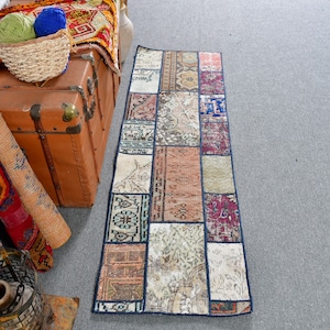 Turkish Rug, 1.7x5.6 ft Runner Rugs, Patchwork Rug, Vintage Rug, Oushak Rugs, Rugs For Corridor, Beige Rug, Kitchen Rug Runner, 13040
